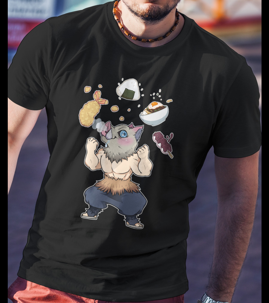 Demon Slayer Kimetsu No Yaiba Inosuke Enjoying Japanese Food T-Shirt