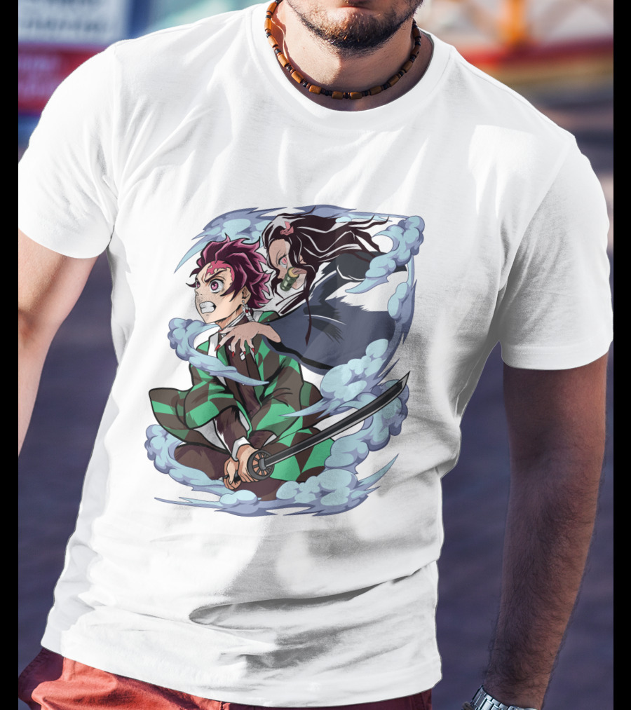 Demon Slayer Kimetsu No Yaiba Tanjiro Nezuko Anime Characters Sword Action Scene T-Shirt