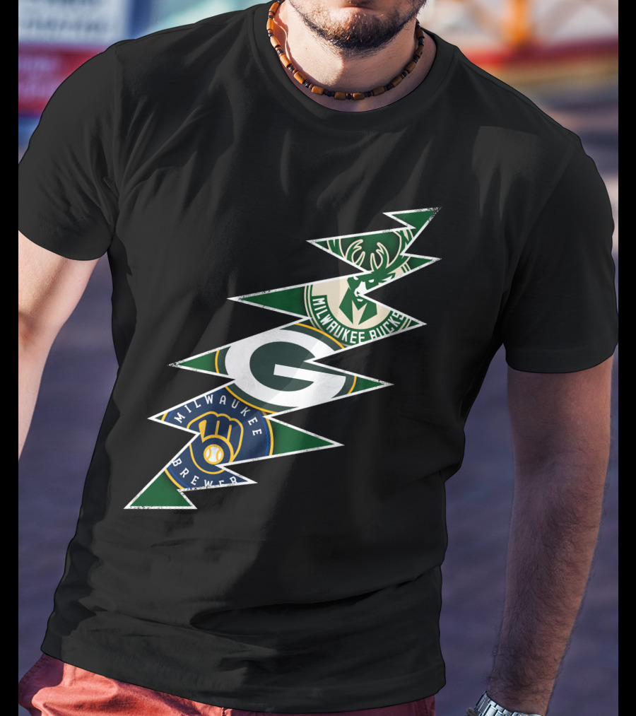 Green Bay Packers Milwaukee Brewers Milwaukee Bucks Grateful Dead Lightning Bolt T-Shirt