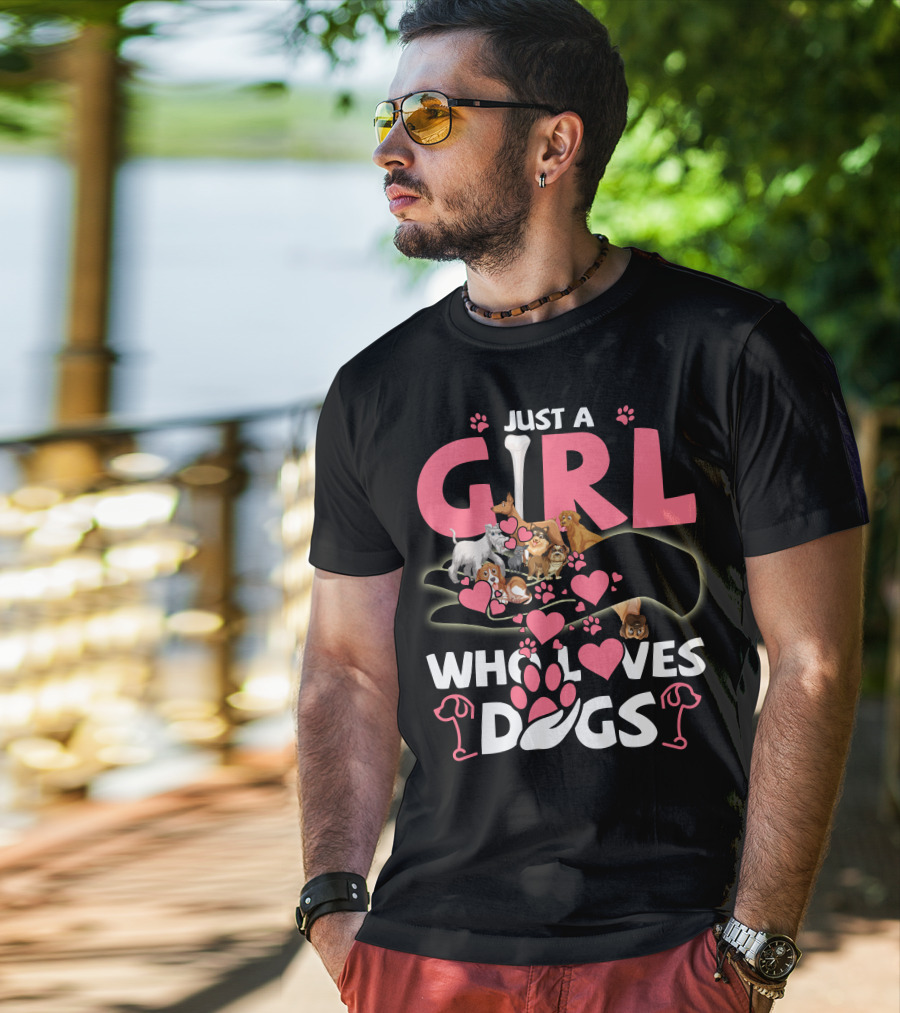 Just A Girl Who Loves Dogs With Cute Puppies And Hearts T-Shirt