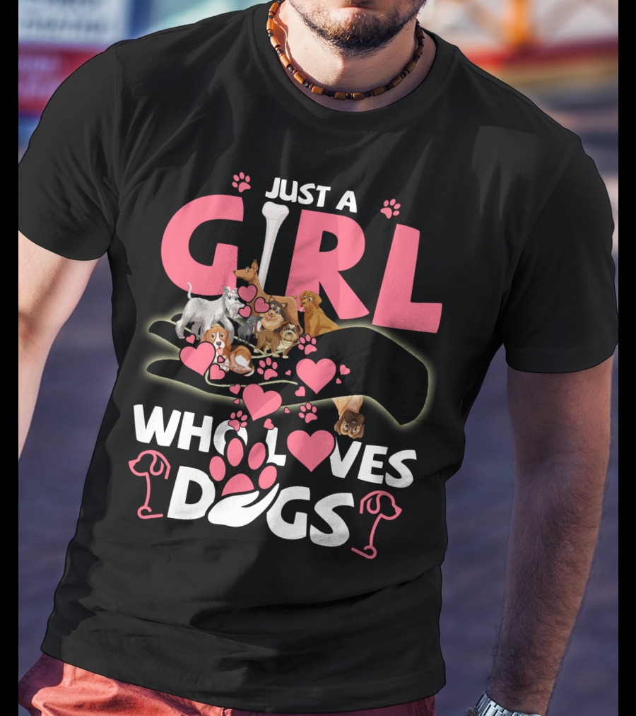 Just A Girl Who Loves Dogs With Cute Puppies And Hearts T-Shirt