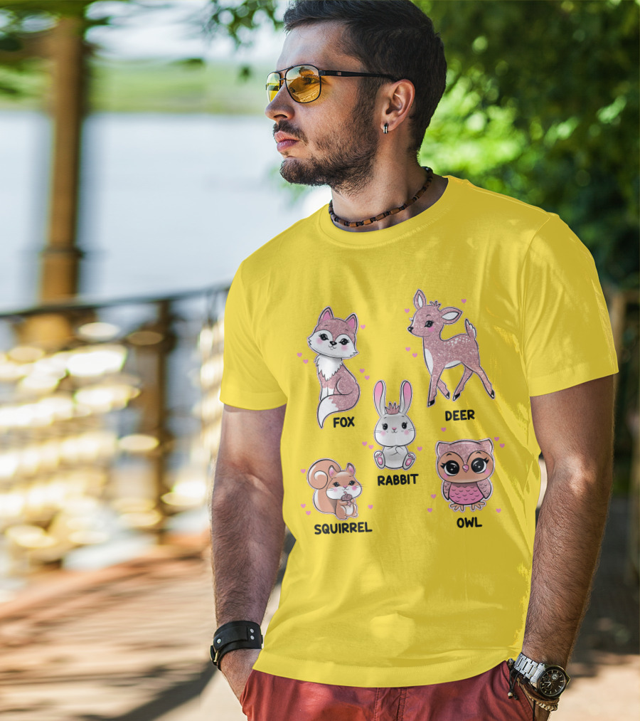 Fox Deer Rabbit Squirrel Owl Cute Animals T-Shirt