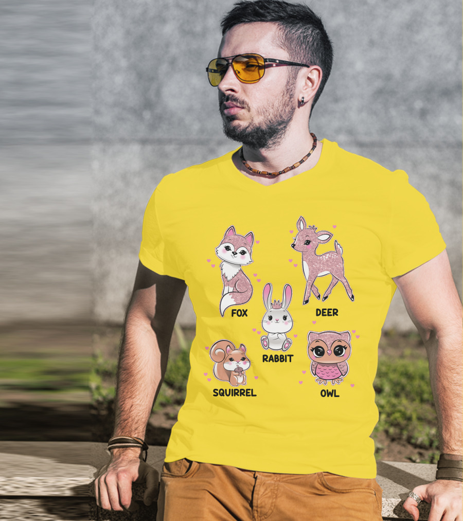 Fox Deer Rabbit Squirrel Owl Cute Animals T-Shirt