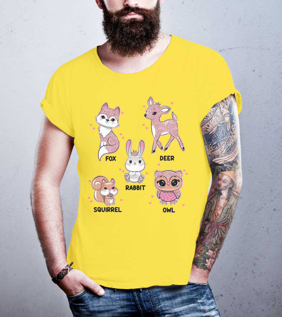 Fox Deer Rabbit Squirrel Owl Cute Animals T-Shirt