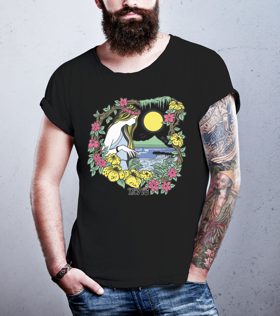 Levis Nature Goddess Tropical Paradise Scene T-Shirt