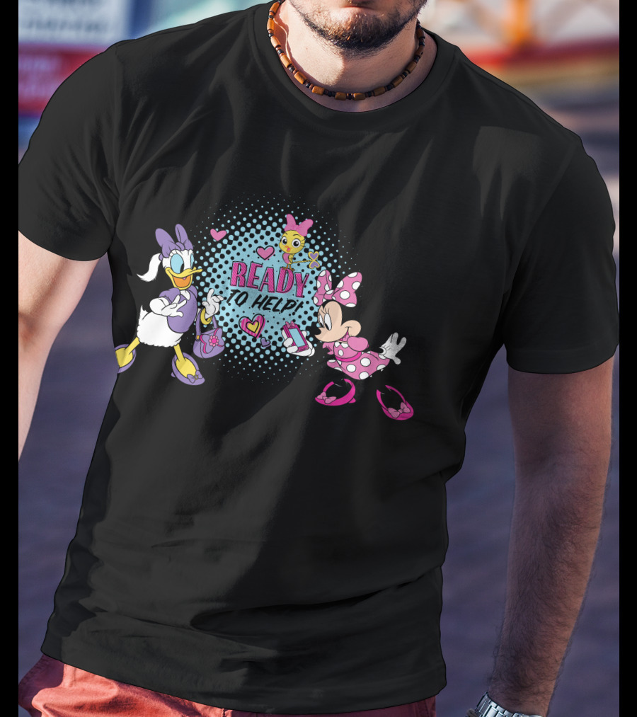 READY TO HELP Minnie And Daisy Duck Hearts And Phone T-Shirt
