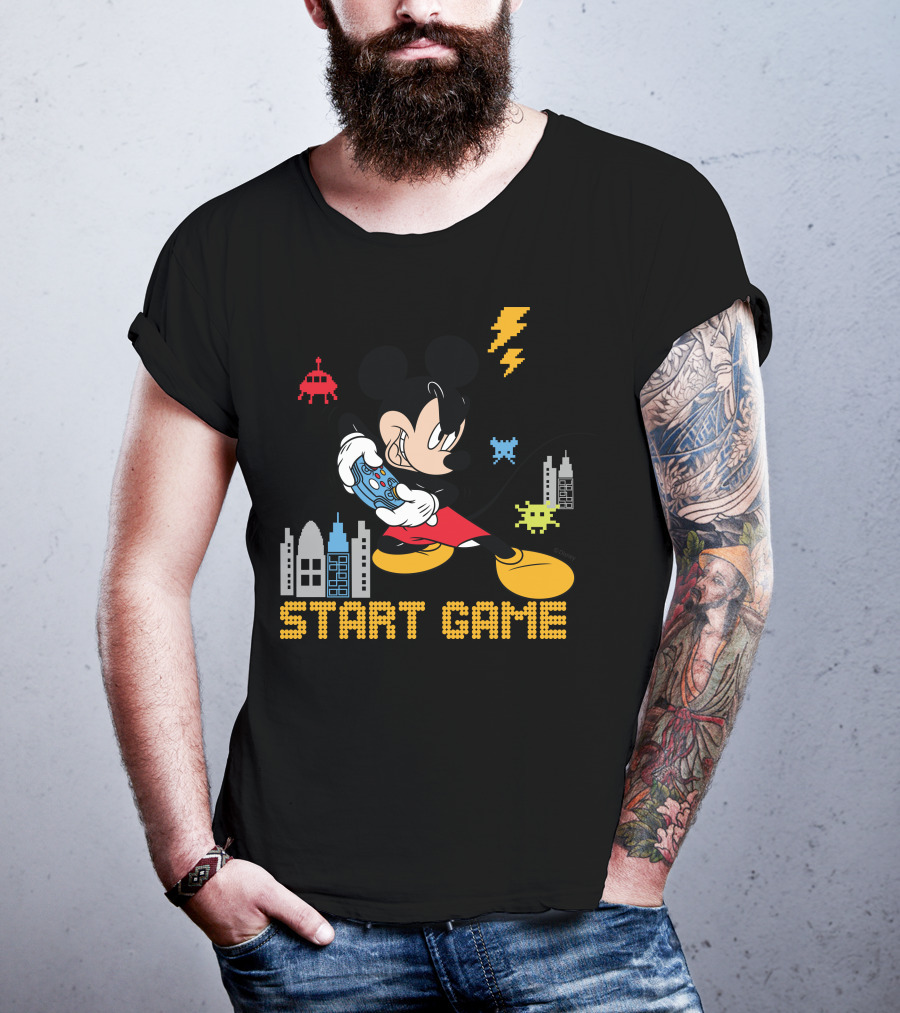 Mickey Holding Controller Retro Gaming City Start Game T-Shirt