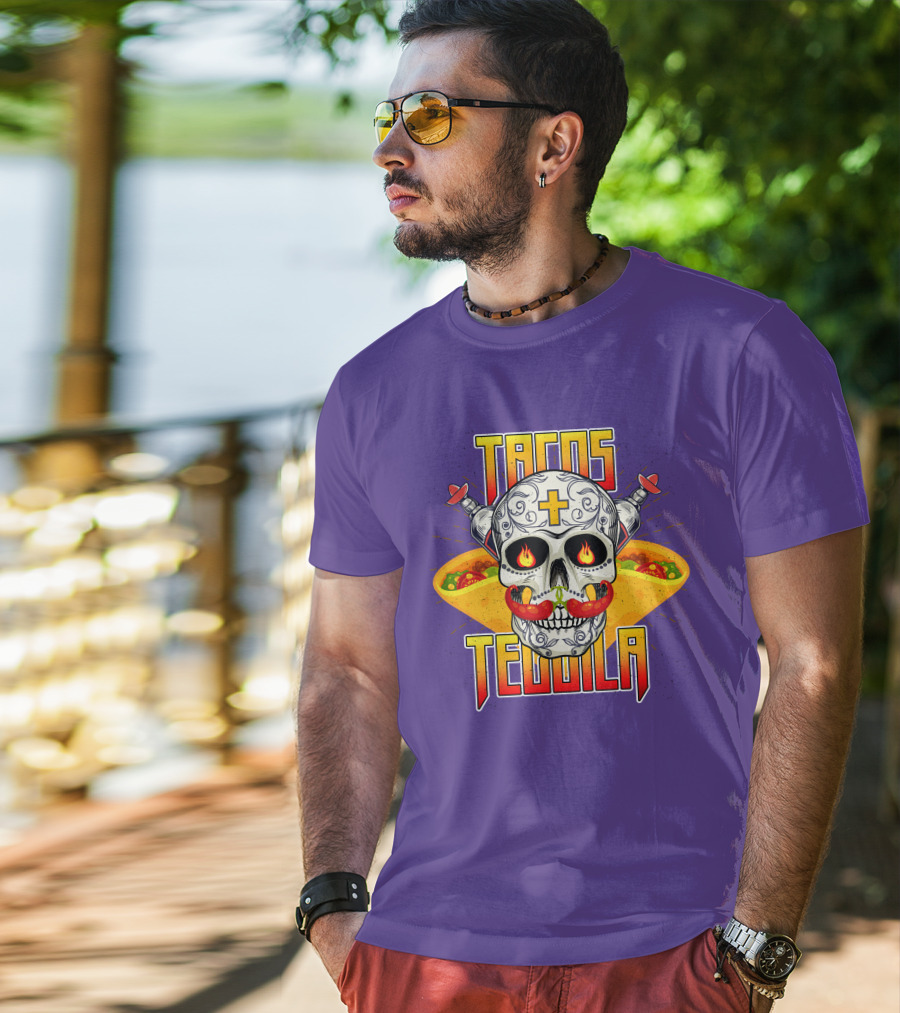Tacos Tequila Skull Mexican Cuisine Party T-Shirt