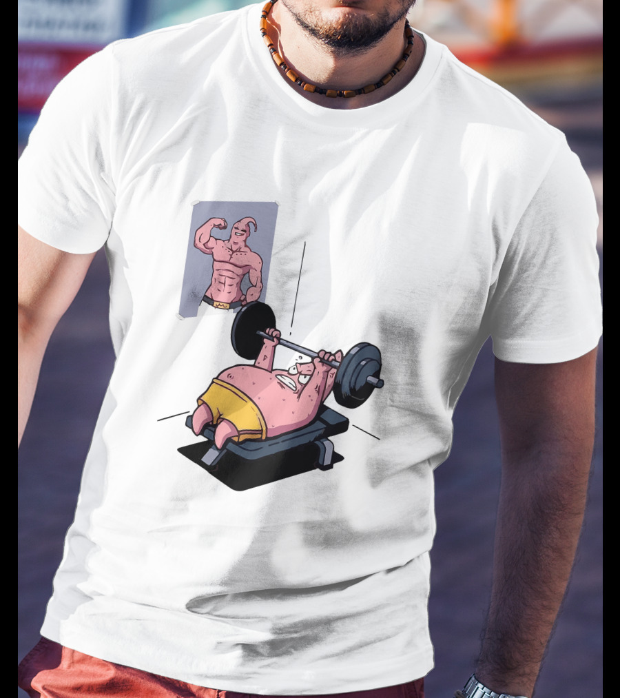 Majin Buu Patrick Lifting Weights With Motivational T-Shirt