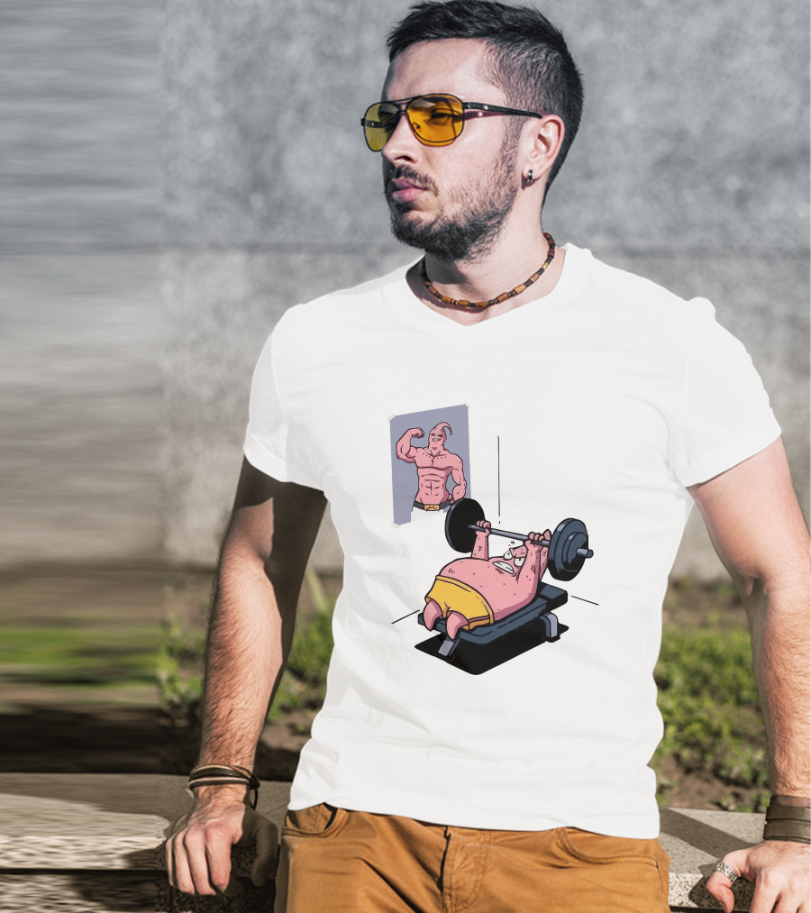 Majin Buu Patrick Lifting Weights With Motivational T-Shirt