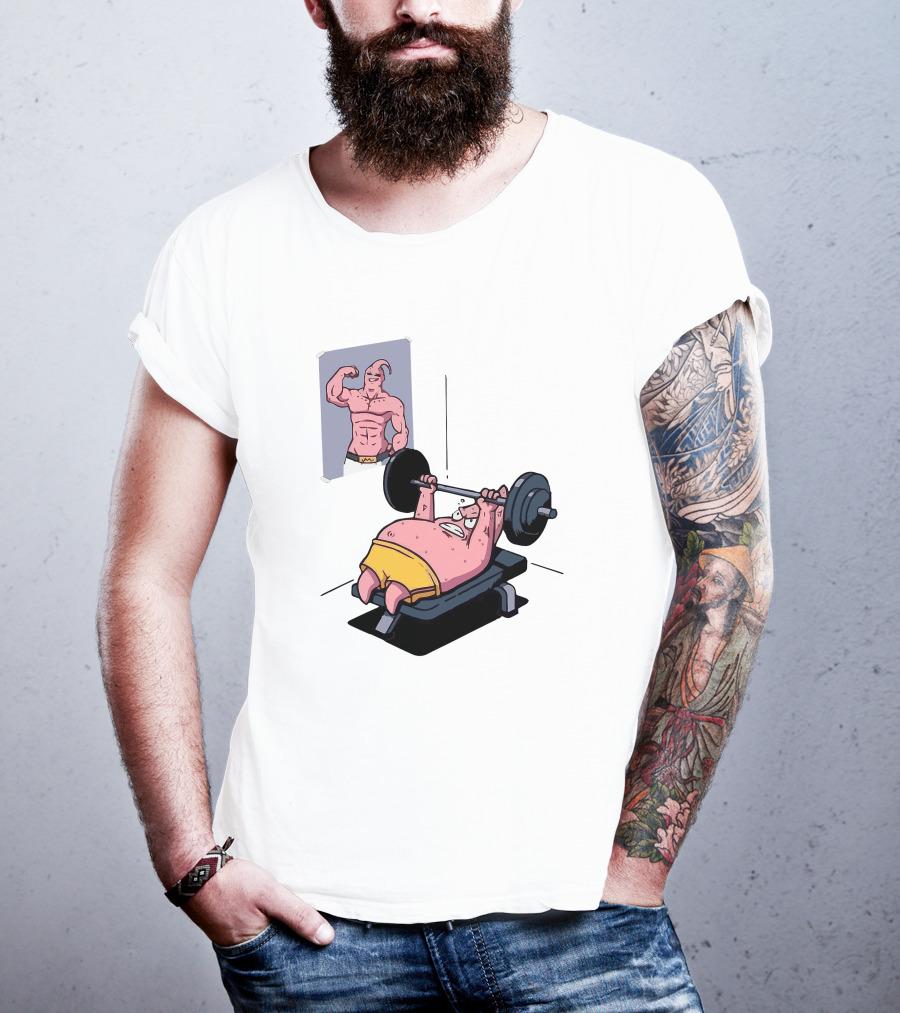 Majin Buu Patrick Lifting Weights With Motivational T-Shirt