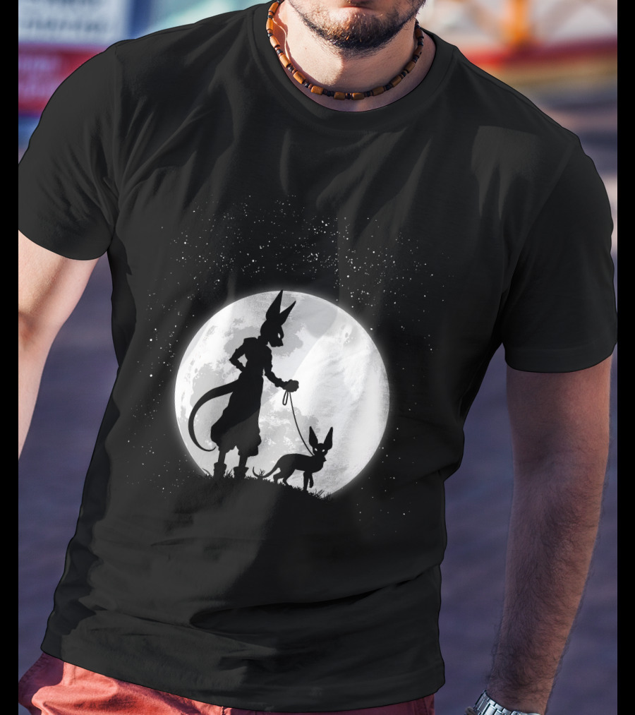Beerus Walking Under Full Moon With Cat T-Shirt