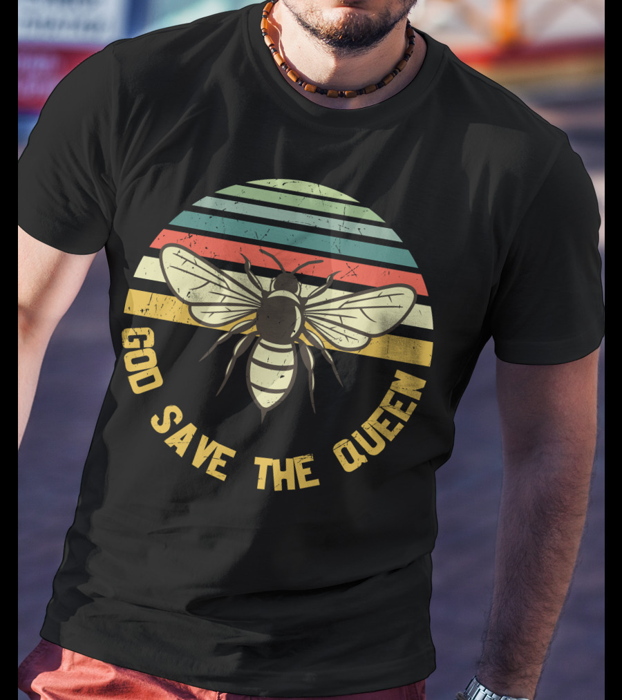 God Save The Queen Vintage Bee Retro Stripes T-Shirt
