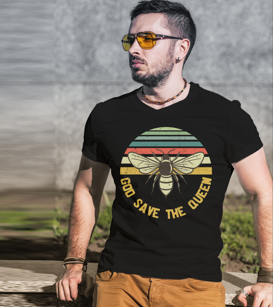 God Save The Queen Vintage Bee Retro Stripes T-Shirt