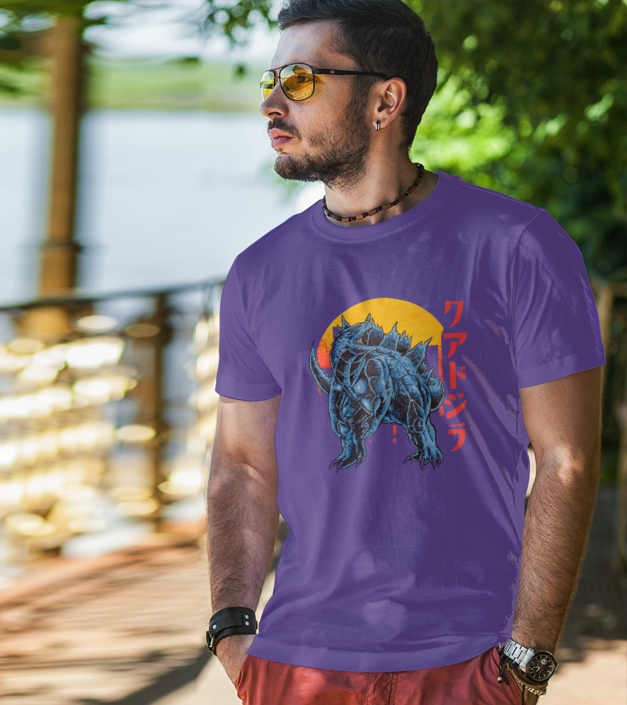 Raging Tobey Raskolapparel Quadzilla Kaiju Monster Retro Sunset Kanji T-Shirt