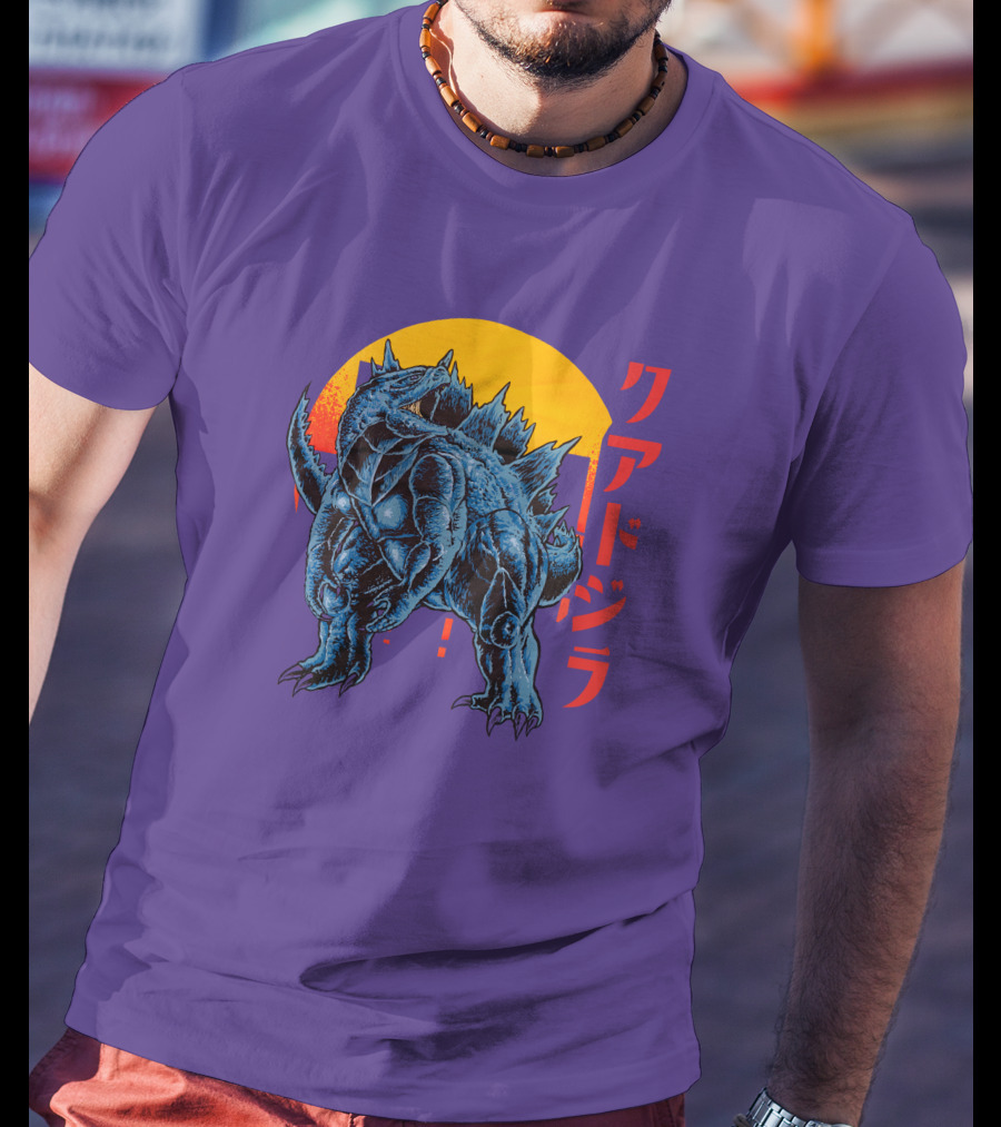 Raging Tobey Raskolapparel Quadzilla Kaiju Monster Retro Sunset Kanji T-Shirt