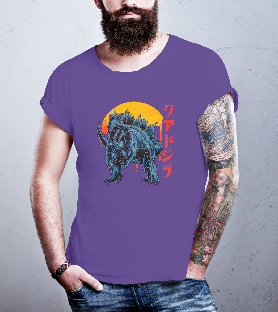Raging Tobey Raskolapparel Quadzilla Kaiju Monster Retro Sunset Kanji T-Shirt