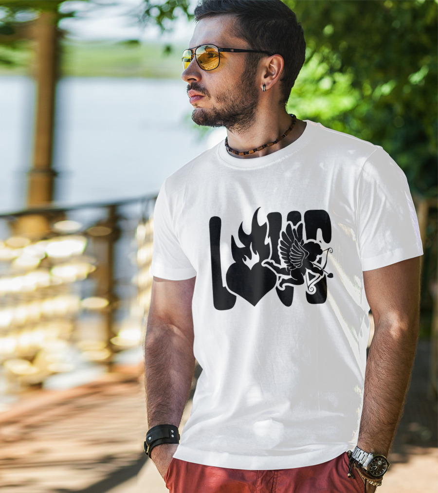 Benny Soliven Love Black Cupid Heart Flame T-Shirt