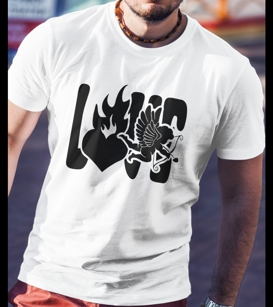 Benny Soliven Love Black Cupid Heart Flame T-Shirt