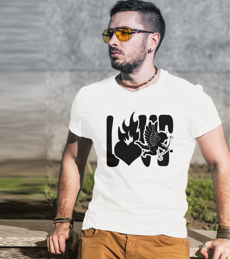Benny Soliven Love Black Cupid Heart Flame T-Shirt