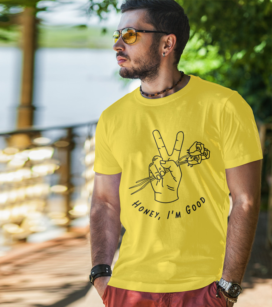 Andy Grammer Honey I'm Good Yellow Hand Peace Sign Roses T-Shirt