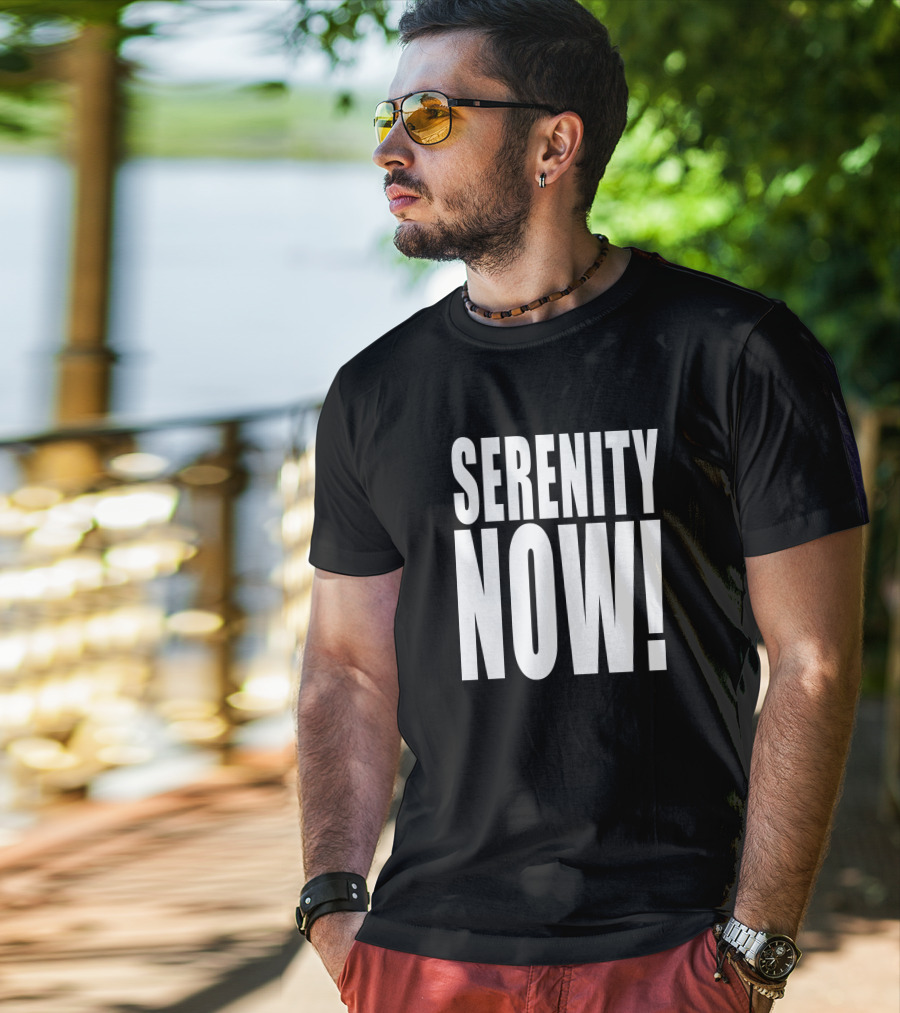 Homage Merch Serenity Now Iconic Phrase Bold Typography T-Shirt