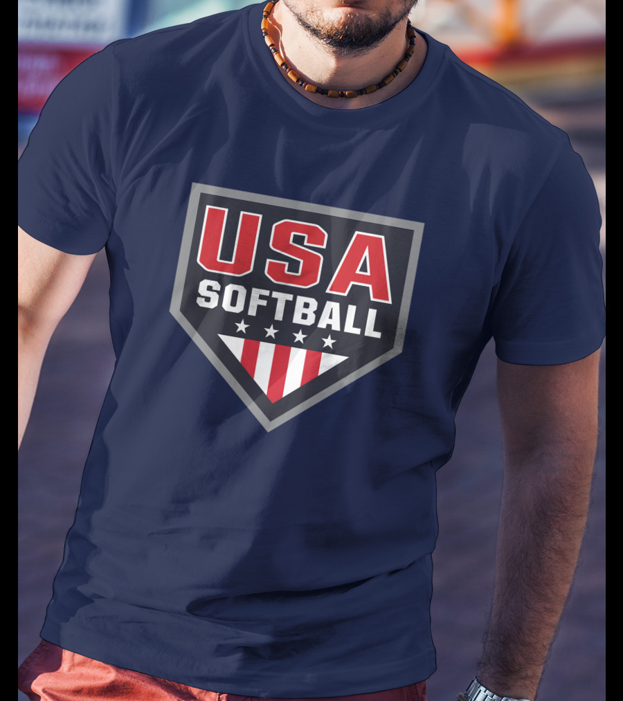 USA Softball Store Logo With Stars And Stripes Home Plate T-Shirt