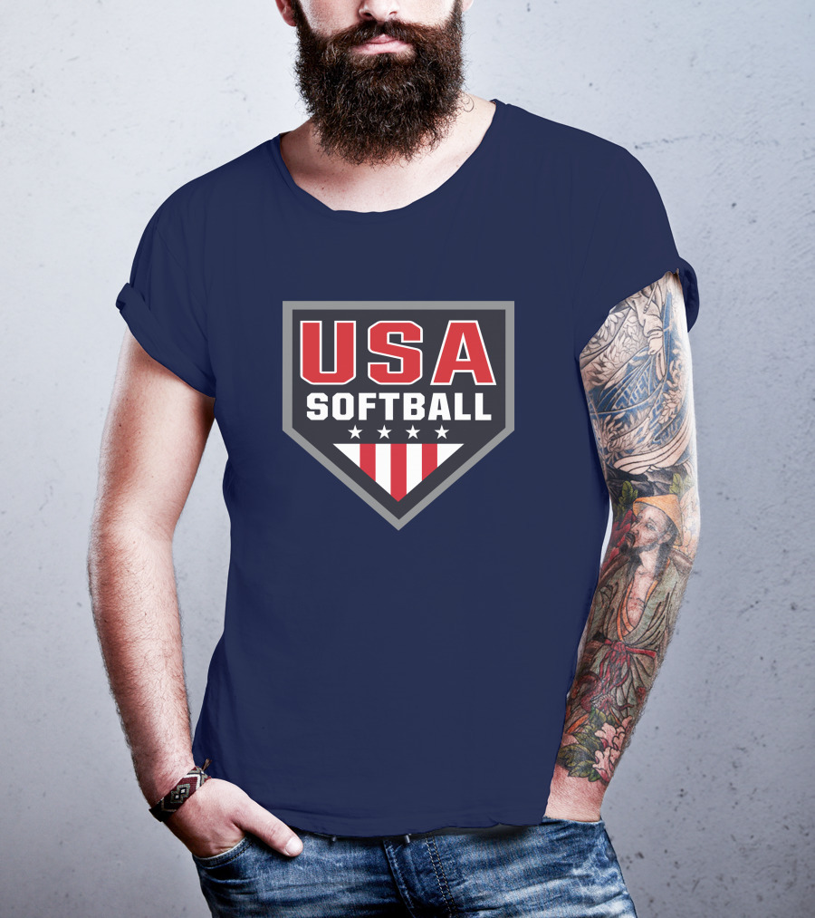 USA Softball Store Logo With Stars And Stripes Home Plate T-Shirt