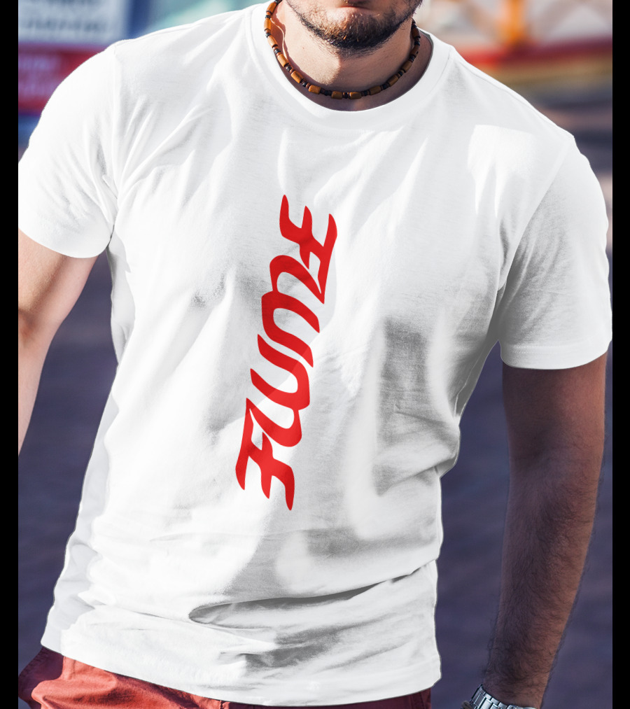 Flume Red Vertical Text Logo Merch T-Shirt