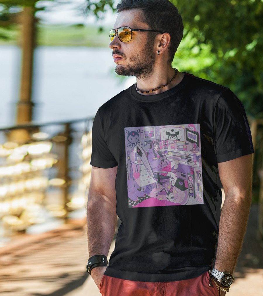 Kiru Made Fuku Mono Lavender Mood Vacuum Anime Gaming Room With Kuro Plushies And Headset Gamer Girl T-Shirt