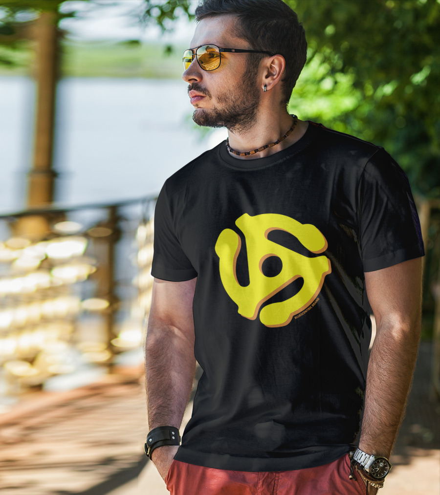 Bluescentric Brand Yellow 45 RPM Vinyl Record Adapter T-Shirt