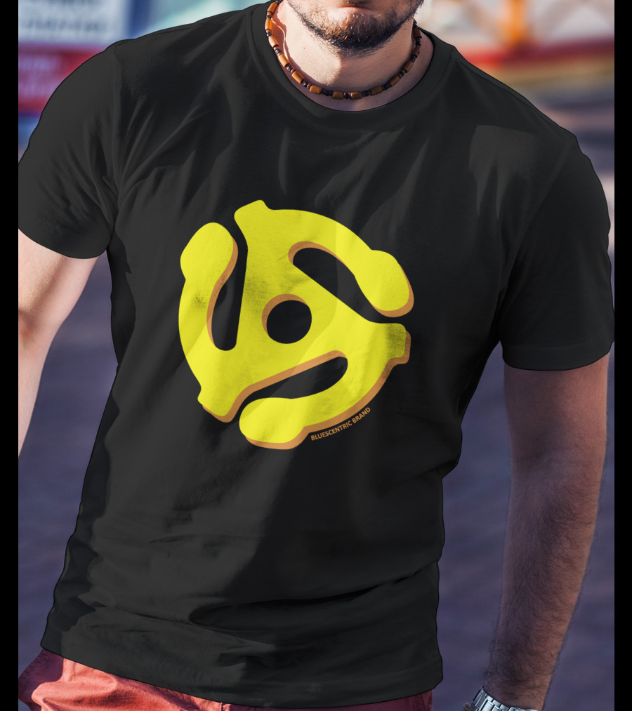 Bluescentric Brand Yellow 45 RPM Vinyl Record Adapter T-Shirt