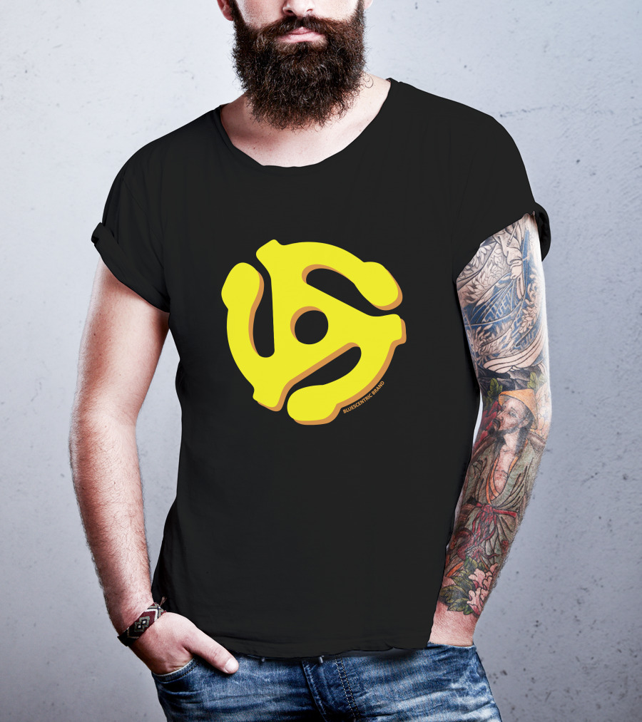 Bluescentric Brand Yellow 45 RPM Vinyl Record Adapter T-Shirt