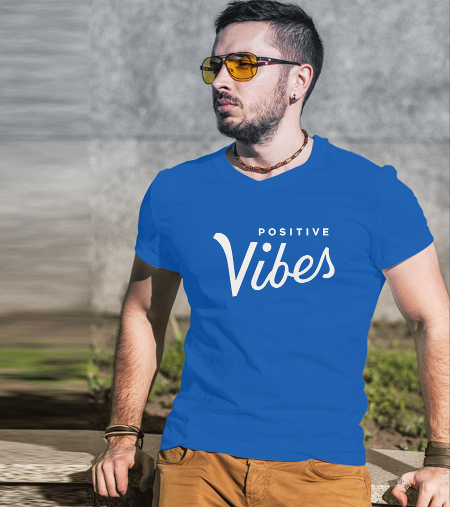 Olympiasports Positive Vibes Michael Schwab Blue Typography T-Shirt