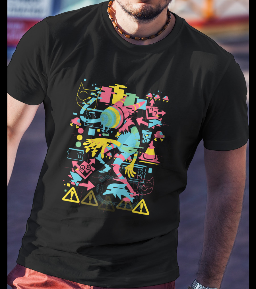 Deltarune Chapter 2 Merch Disruption Fangamer Noelle Spamton Glitch Pattern Warning Signs T-Shirt