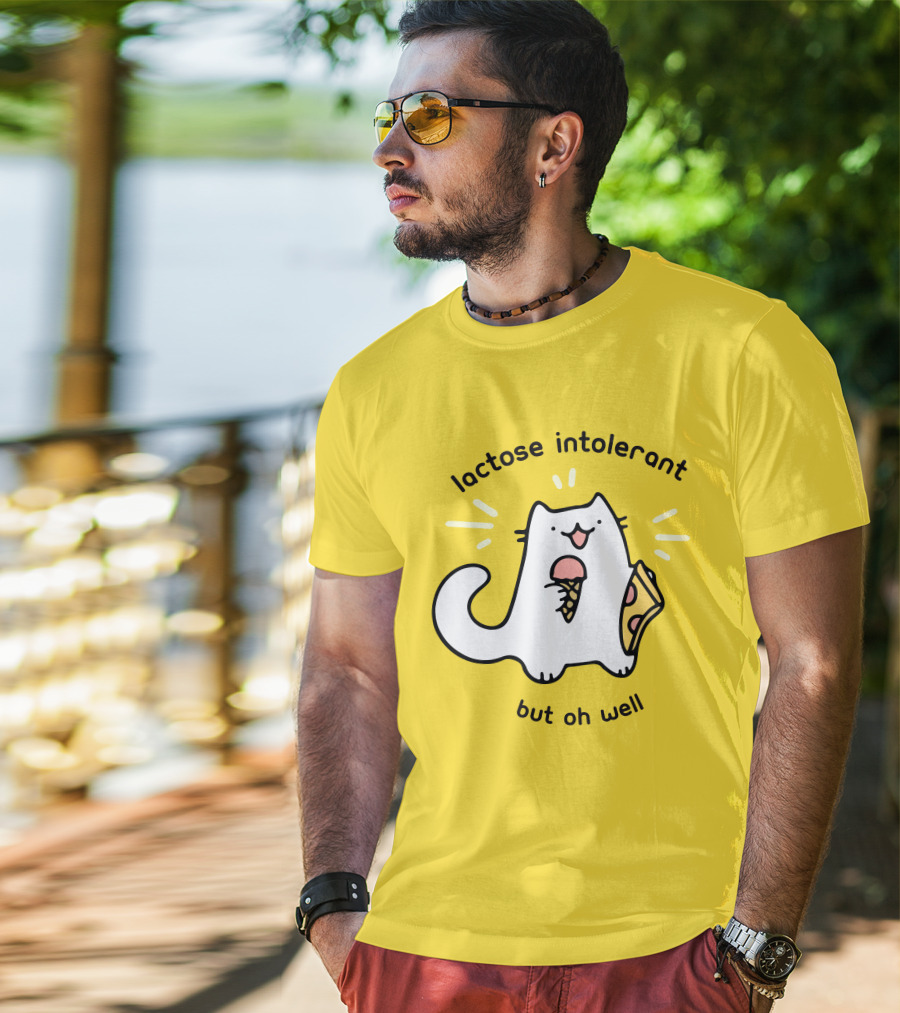 Lactose Intolerant Cat But Oh Well Eating Ice Cream Pizza Crowlines Merch T-Shirt
