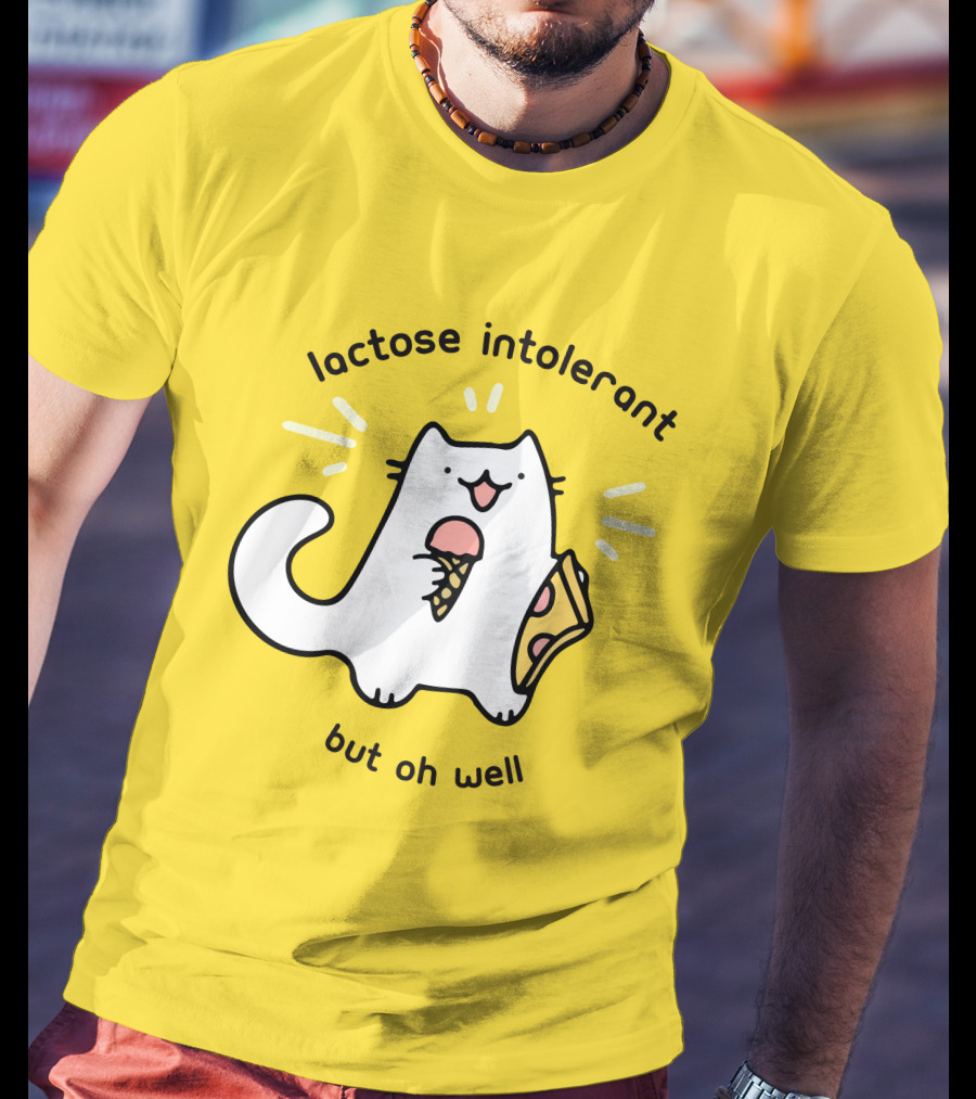 Lactose Intolerant Cat But Oh Well Eating Ice Cream Pizza Crowlines Merch T-Shirt
