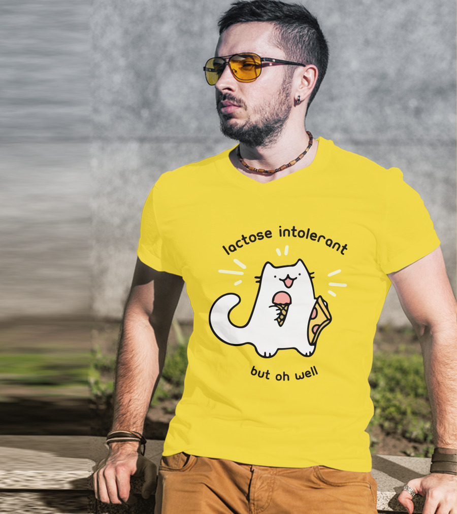 Lactose Intolerant Cat But Oh Well Eating Ice Cream Pizza Crowlines Merch T-Shirt