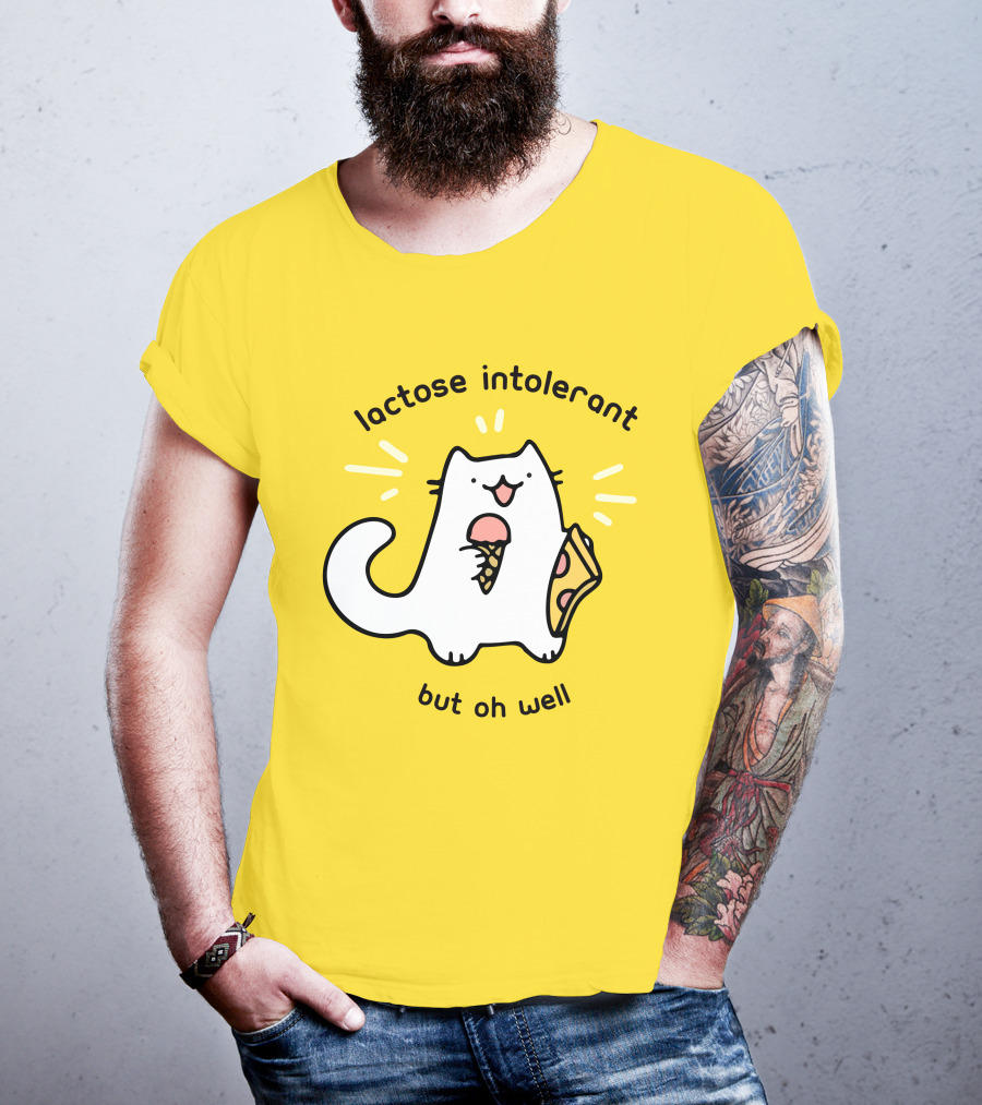 Lactose Intolerant Cat But Oh Well Eating Ice Cream Pizza Crowlines Merch T-Shirt