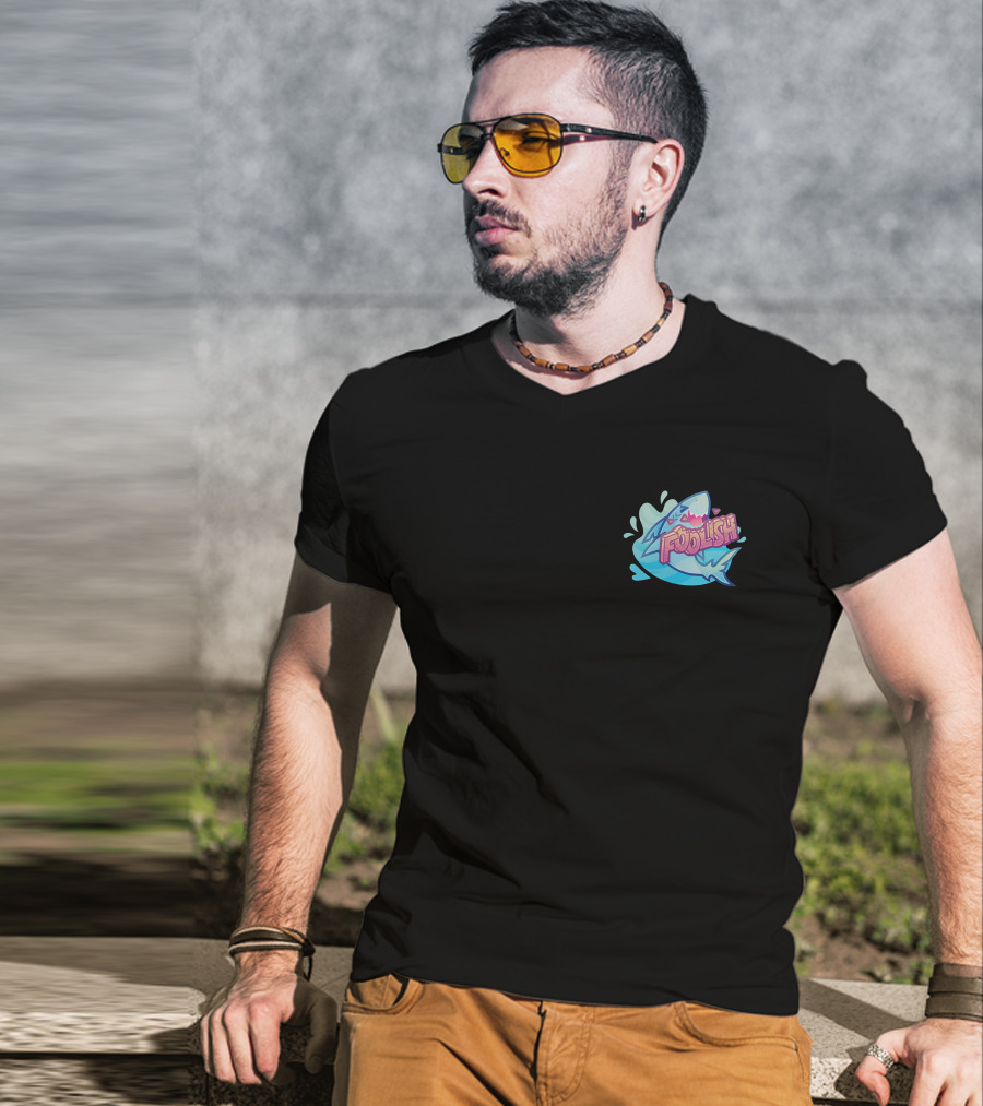 Foolish Gamers Shark With Blue Splash And Mountains T-Shirt
