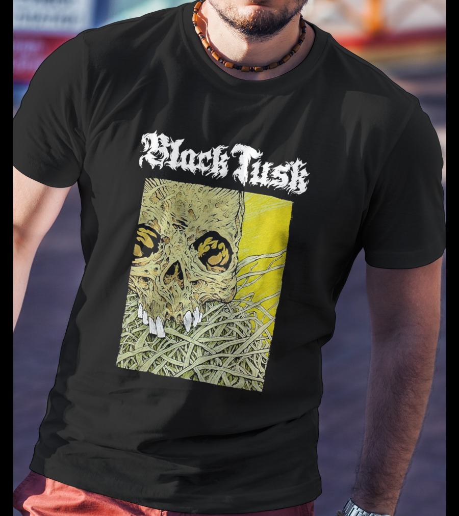 Night Shift Merch Chris Baines Black Tusk Heavy Metal Skull T-Shirt