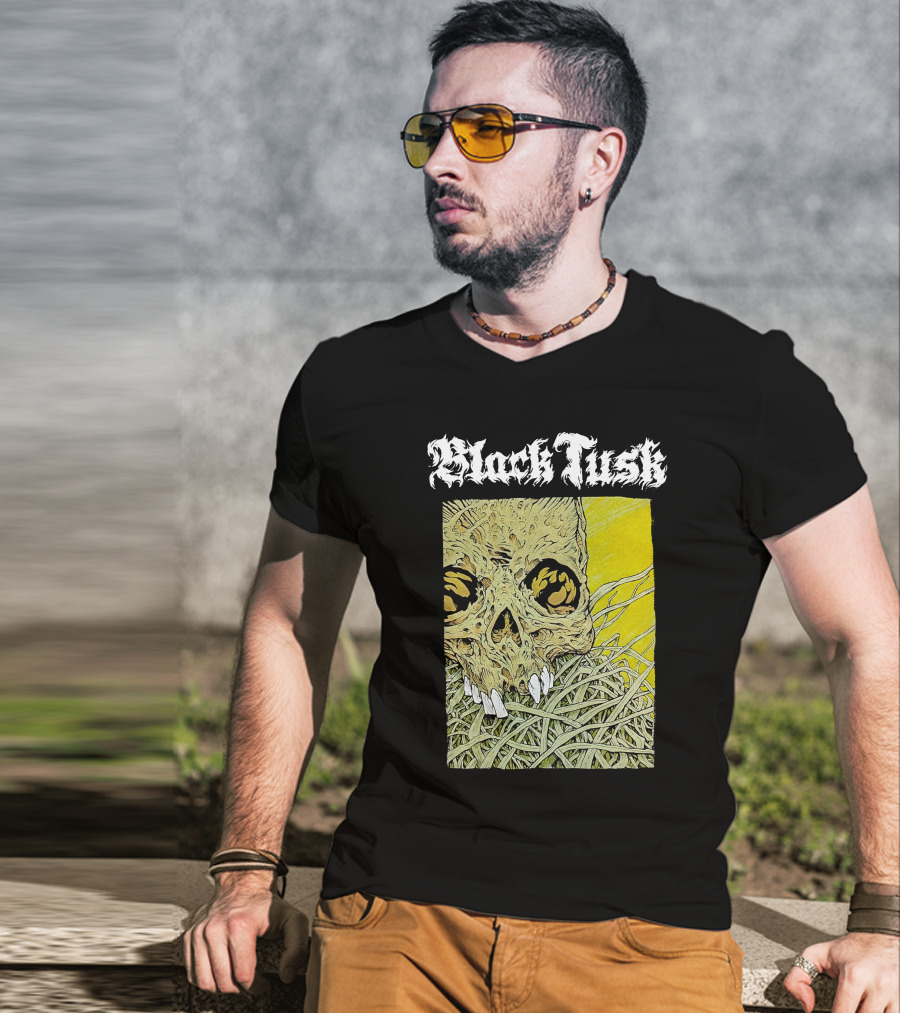 Night Shift Merch Chris Baines Black Tusk Heavy Metal Skull T-Shirt