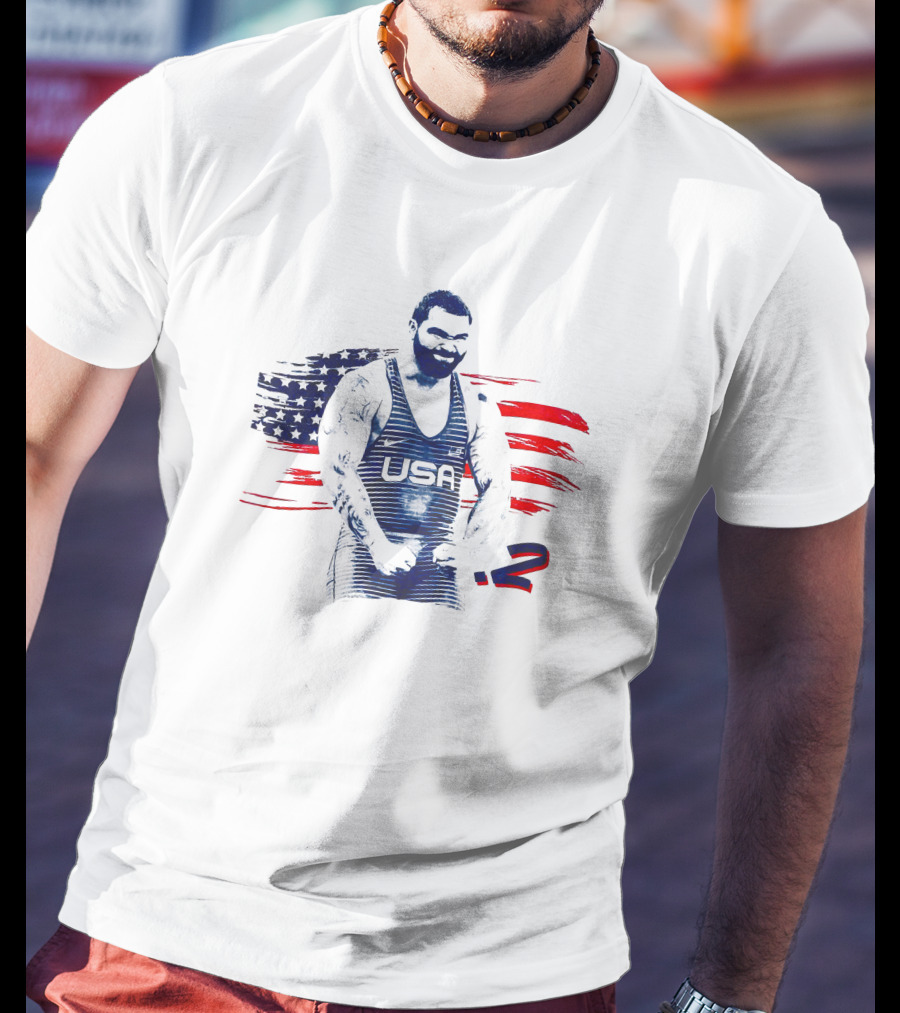 Big Cat Gable Steveson USA Wrestler With American Flag T-Shirt