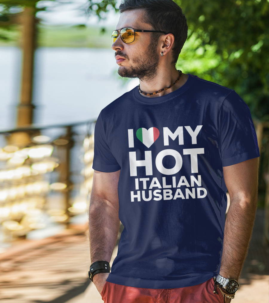 I Love My Hot Italian Husband Heart Shape Flag Colors T-Shirt