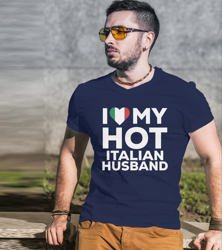 I Love My Hot Italian Husband Heart Shape Flag Colors T-Shirt
