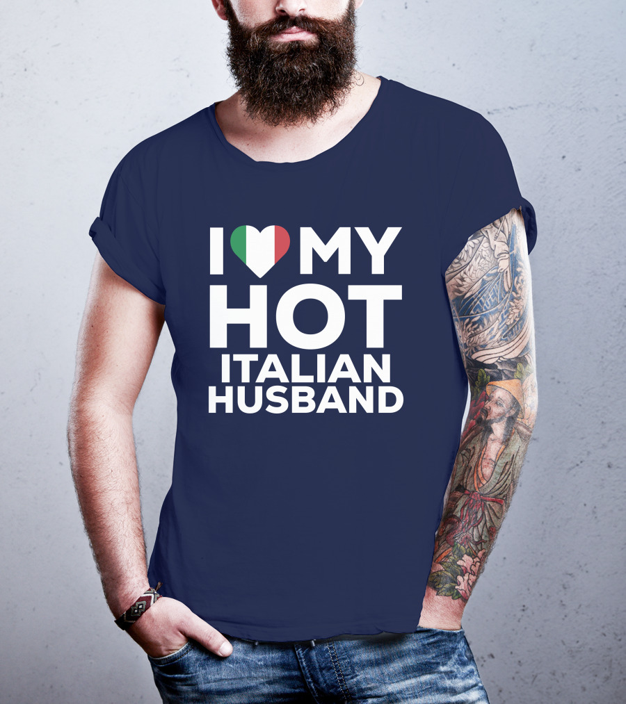 I Love My Hot Italian Husband Heart Shape Flag Colors T-Shirt