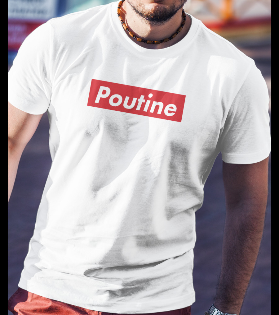 Main And Local Poutine Red Block Text T-Shirt