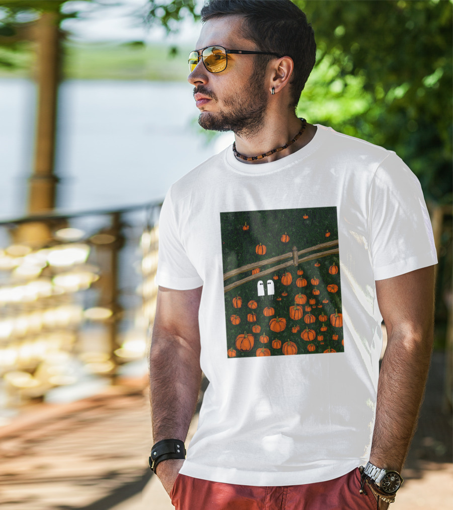 Nadiatheartist Shop Date Night Ghosts In Pumpkin Patch T-Shirt