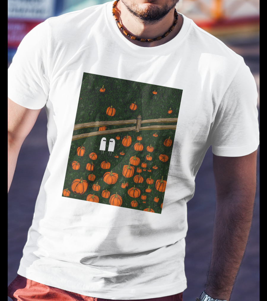 Nadiatheartist Shop Date Night Ghosts In Pumpkin Patch T-Shirt