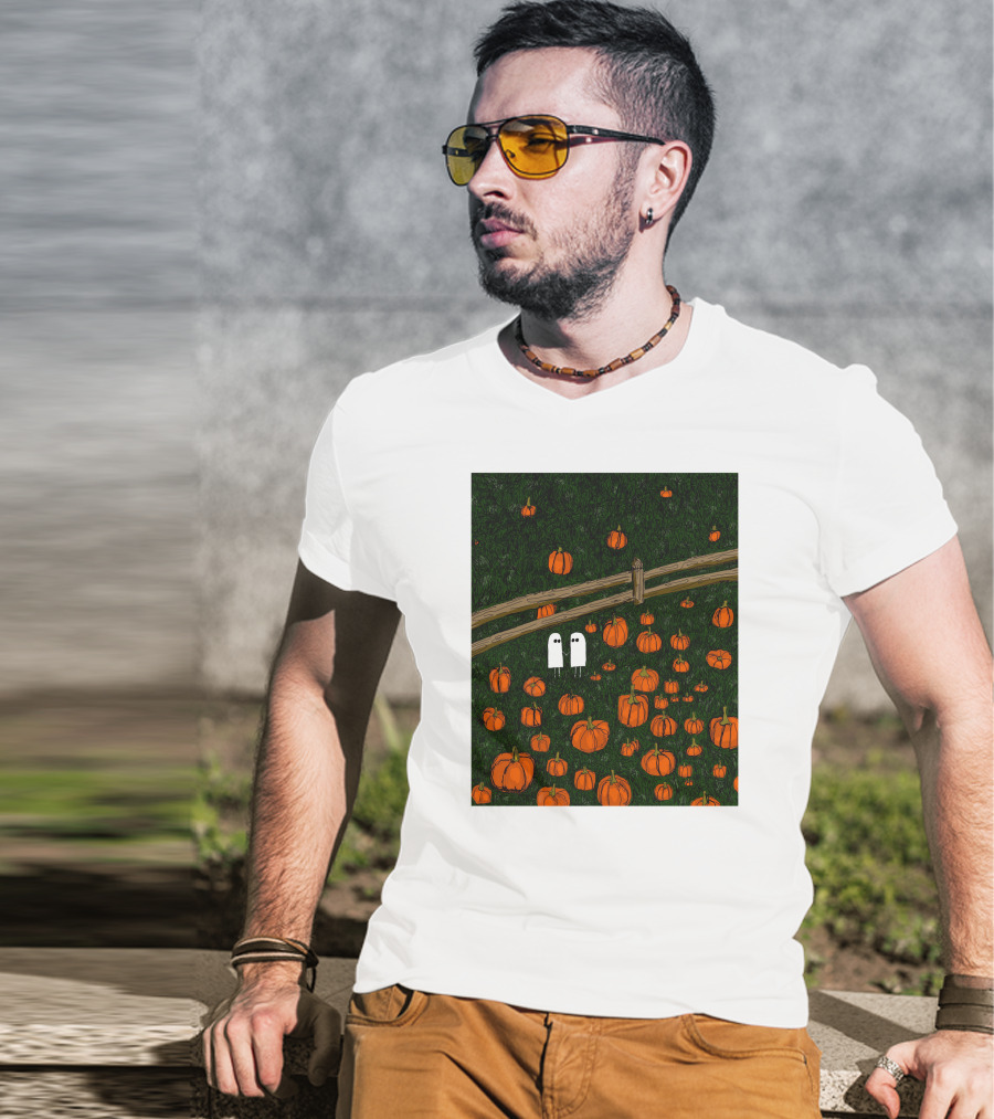 Nadiatheartist Shop Date Night Ghosts In Pumpkin Patch T-Shirt